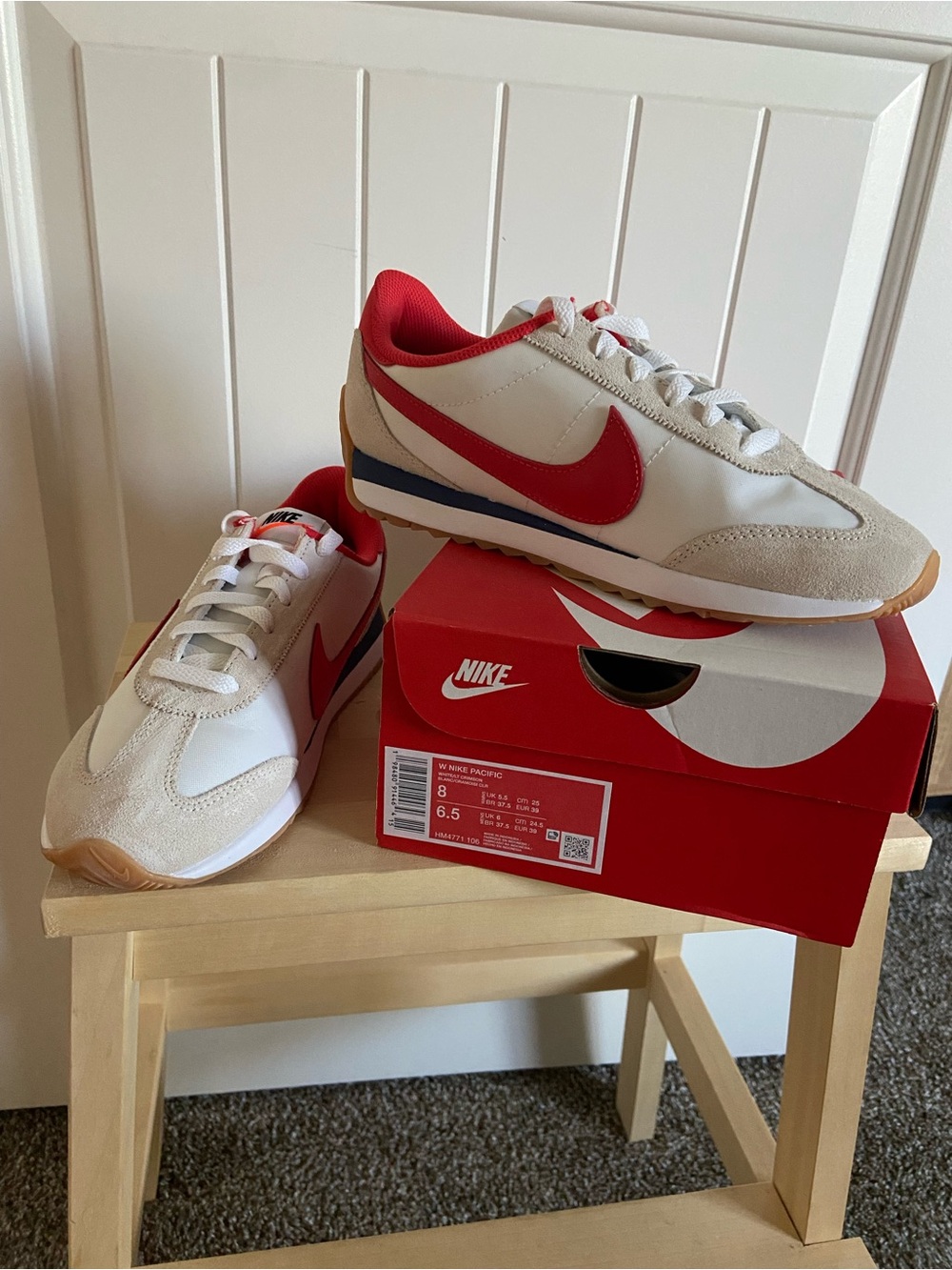 Nike Women’s White, Red & Blue Low-Top Retro Sneakers, Nike Pacific